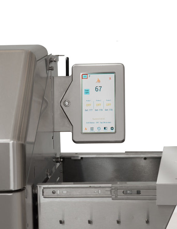 High-performance freestanding pellet grill with Wi-Fi cooking control